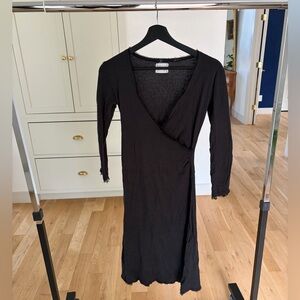 Cotton silk Black Wrap-Style Women's Dress - Linq